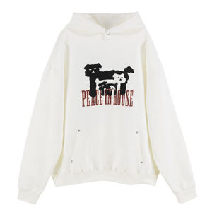 Sudadera con Capucha Peace In House para Hombre, Blanca, de Algodón, Tejida, con Estampado de Personajes y Logotipo Frontal, para Otoño - Product Image 4