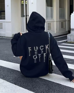Sudadera con Capucha Holgada para Mujer con Gráfico de Letras de Diamantes de Imitación, Casual para el Día a Día, Térmica de Otoño - Product Image 5