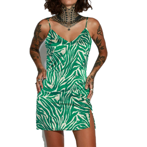 New AKA Green & White Contrast Women's Fashionable Sexy Printed Strappy Waist Cinched Mini <b>Dress</b> Summer Bodycon Party Beach Wear - Product Image 6