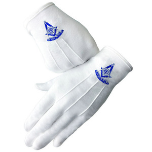 Gants maçonniques en coton blanc avec impression par transfert thermique du symbole bleu, longueur poignet, respirants, usage quotidien, printemps automne, style uni - Product Image 2