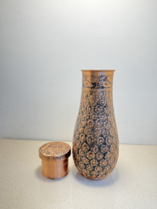 Premium Antique Embossed Pure Copper Bedside Carafe Jar 1500ml Full Flower Carved Ayurvedic Pot Luxury Wellness Metal Drinkware - Product Image 5