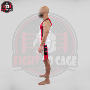 ชุดกีฬาชกมวยสำหรับผู้ใหญ่ สีขาว ดำ แดง ตัดกันอย่างลงตัว คุณภาพสูงสุด ผลิตภัณฑ์พรีเมียม เสื้อกล้ามและกางเกงชกมวย - Product Image 2