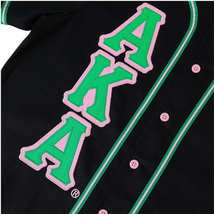 AKA <b>Baseball</b> Jersey Black Green Button-Up Women's Casual Sports Shirt Premium Embroidered Style Black Green Color - Product Image 6