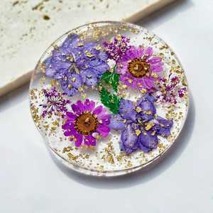 Handmade Eco-Friendly Resin <b>Flower</b> Coaster Real <b>Pressed</b> <b>Flowers</b> Gold Foil Colorful Floral Design-Customizable Size Color Unique - Product Image 2