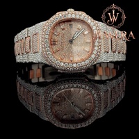 Montre Hip Hop de Luxe en Acier Inoxydable avec Cadran en Verre et Pierres Moissanite Style Diamant pour Soirées et Clubs