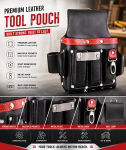 Heavy Duty Leather Tool Pouch | Multi Pocket Electrician Tool Holder | Belt Mounted Utility Pouch | OEM & Custom Logo - Product Image 4