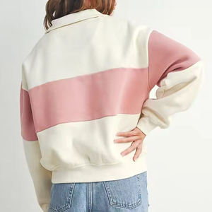 เสื้อสเวตเชิ้ตผู้หญิงแบบถักสีบล็อกกิ้ง คอตั้ง แขนยาวทรงหลวม สวมใส่สบายในฤดูใบไม้ร่วง ผลิตจากผ้าฝ้าย 100% ระบายอากาศได้ดี - Product Image 5