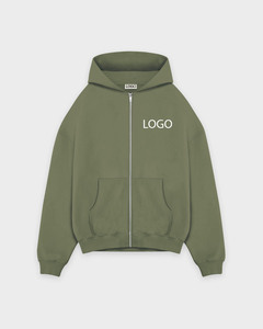 Sudadera con capucha de algodón polar verde oliva con cremallera, 500 GSM, para hombre, corte holgado y oversize, hombros caídos, logotipo personalizado, estilo urbano, venta al por mayor de fábrica - Product Image 2