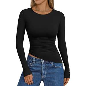 Queen Womens 2025 2025 otoño moda manga larga asimétrica fruncido Slim Fit camisetas bordado Logo/patrón Sexy lindo Y2K Tops - Product Image 3