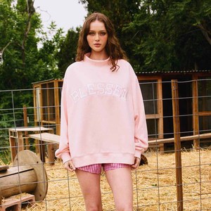Blessed OEM <b>Mock</b> <b>Neck</b> Cotton Fleece Sweatshirt Chenille Embroidery University College Greek Apparel Unisex Pullover - Product Image 3