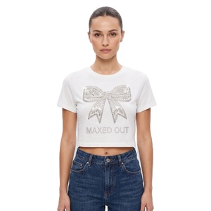 T-shirt chic et décontracté en coton pour femme avec broderie de sequins personnalisée, coupe courte élégante, idéal pour l'été, avec strass et personnalisation OEM - Product Image 1