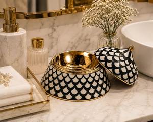Unique Design Luxury Marble Pattern Rectangular Tray With <b>Black</b> White Pattern For <b>Bathroom</b> Decorative Storage <b>Bathroom</b> Set - Product Image 3