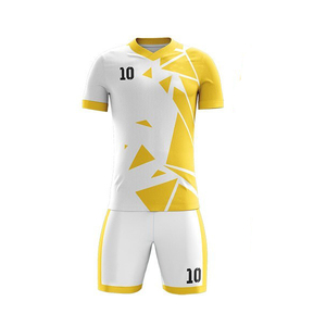 Ensemble de maillot de football unisexe blanc et jaune à imprimé géométrique, manches courtes, col en V, respirant, polyester, taille adulte, toutes saisons - Product Image 1