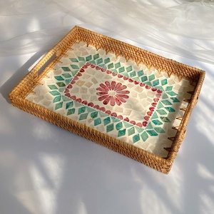 ถาดหวายรูปทรงสี่เหลี่ยมผืนผ้า ประดับมุก ดีไซน์โดดเด่น ถาดตกแต่งบ้าน ทำด้วยมือจากเวียดนาม - Product Image 2