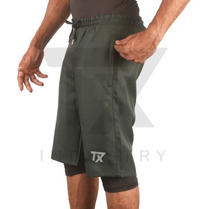 Customized Logo New Awrah Covering Activewear Sunnah Men's Halal Solid Mid Quick Dry Plain Dyed Swimming Shorts <b>Islamic</b> Swimwear - Product Image 3