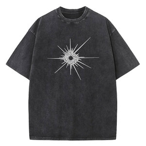 Men's Casual Acid Wash Vintage T-Shirts High Street Cotton <b>Drop</b> Shoulder with Custom O-neck Print Short Sleeves - Product Image 2
