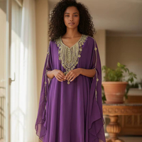 Ensemble 2 pièces de luxe AWAIS HOUSE pour femmes musulmanes, modeste, uni, perlé, en mousseline non tissée, longueur ras du sol, coupe trapèze, manches longues