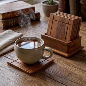 Ensemble de sous-verres carrés en bois résistants à la chaleur, style Wabi Sabi, pour la décoration de table et de salle à manger - Product Image 5
