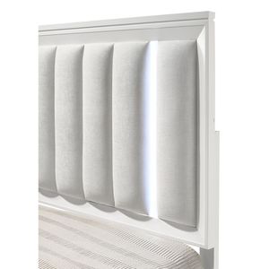 Solid Wood King-Size <b>Panel</b> Bed with LED Lights and White Finish <b>Headboard</b> Upholstered Cushion Furniture - Product Image 4