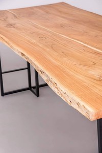 Industrial Live Edge <b>Solid</b> <b>Wood</b> Dining <b>Table</b> with Black Geometric Metal Legs - Modern Rustic Furniture | Pindel Handicraft - Product Image 2
