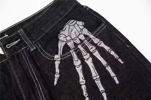 Straight Vintage Cotton Men's Jeans Custom Baggy 100% Cotton Mid Rise Straight Leg Light Wash Embroidered logo Men Denim - Product Image 3