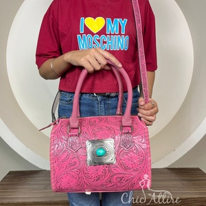 Bolso de Hombro de Cuero Genuino de Vaca para Mujer, Estilo Vaquero, con Diseño Floral de Lujo y Turquesa, Hecho a Mano, Novedad 2026 - Product Image 1