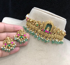 Ensemble collier choker en laiton de qualité supérieure, style antique glamour, avec pierres Jadau Kundan, pour femmes et filles - Product Image 2