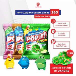 Bonbons Gommeux POPIT Sucrés-Aigres et Croustillants en Forme de Cubes Bruns, Goût Fruité, Sachets de 25g, Qualité Supérieure - Product Image 1