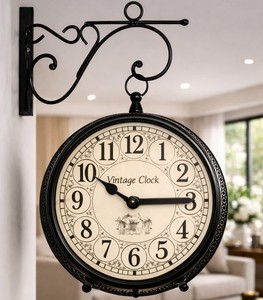 <b>Vintage</b> Black Metal Wall <b>Clock</b> Round Analog Quartz Hanging Timepiece for Living Room Traditional Decorative Design - Product Image 1