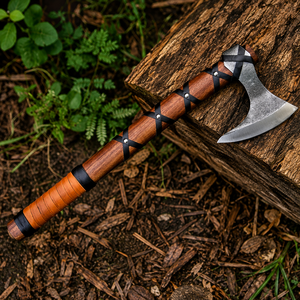 Hacha Vikinga Ragnar con Mango de Madera de Palisandro Envuelto en Cuero, Hoja de Acero con Alto Contenido de Carbono, Herramienta para Acampar, Supervivencia y Corte de Madera, ODM - Product Image 1