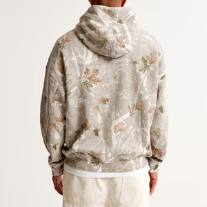 Fine Brand Men's Oversized Hooded Fleece Sweatshirt Autumn <b>Leaf</b> Print Front Logo Casual Pocket Hoodie Regular Fit - Product Image 2