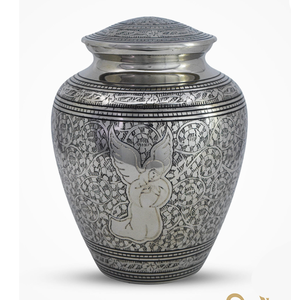 Belle urne funéraire en laiton gris entièrement gravée, style américain/européen, pour adultes, pour le stockage des cendres après crémation - Product Image 2