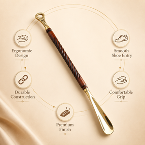 Cuchara para zapatos de latón de primera calidad con mango de madera tallado a mano, asistente para calzarse de mango largo, elegante accesorio de vestimenta para hombres y mujeres - Product Image 5