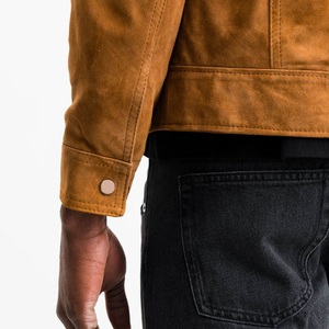<b>Men's</b> Brown <b>Suede</b> Leather <b>Jacket</b> Zipper Closure Pockets Casual Winter Style Stand Collar Regular Fit Windproof & Breathable - Product Image 4