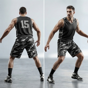 Ma-Attiera Black Gray <b>Camo</b> Basketball Jersey <b>Shorts</b> Set Sublimation Print Breathable Mesh Uniform <b>Men</b> Adult OEM - Product Image 4