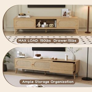 Moderno casale 80 ''supporto TV Boho centro di intrattenimento con gambe in legno massello casa Theatre Media Console per soggiorno - Product Image 3