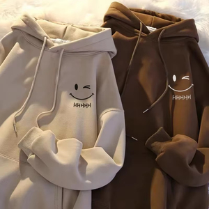 Sweat à capuche pour femmes, motif visage souriant, drôle et tendance, pour couple, style américain, épais et ample, personnalisable avec logo - Product Image 1