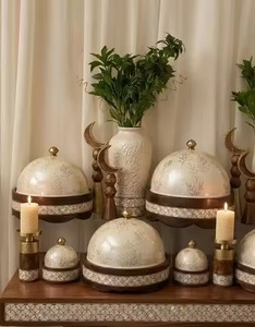 Ensemble de casseroles en céramique de luxe moderne, antiadhésif, en acier inoxydable, avec couvercle, poignées décoratives dorées, design oriental - Product Image 4