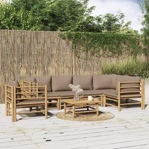 Grande Set Lounge Modulare da Giardino in Bambù Color Tortora - Elegante Collezione di Mobili Modulari da Esterno - Product Image 1