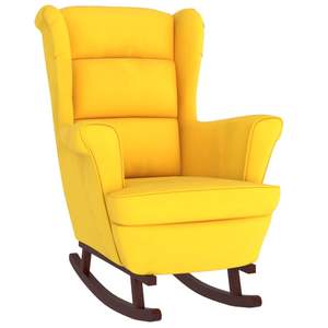 Fauteuil à bascule en velours jaune 100% polyester, bois de caoutchouc massif pour salon - Product Image 2