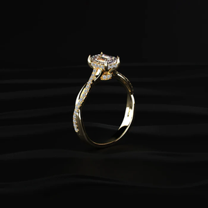 Bague en diamant de laboratoire de 1,3 carat émeraude avec bande pavée torsadée et halo caché, idéale pour la Saint-Valentin, provenant d'un fournisseur indien. - Product Image 5