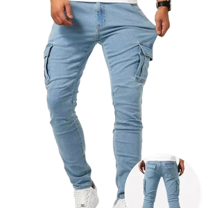 Jeans ajustados rectos rasgados para hombre, 98% algodón, 2% elastano, denim casual suavizado, transpirable y personalizado - Product Image 1