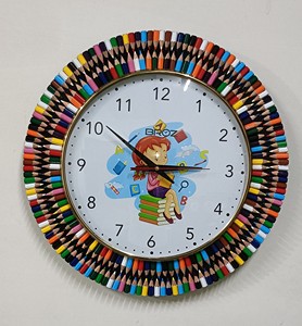 Handmade Colorful Pencil Wall <b>Clock</b> Round Analog Quartz <b>Clock</b> for Living Room Home Decor Modern Design MDF Frame - Product Image 1