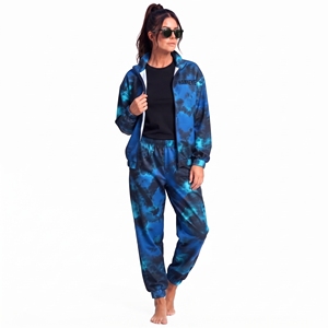 <b>Women</b> Blue Tie Dye Tracksuit Set Zip Up Stand Collar Jacket And <b>Jogger</b> Pants Sublimation Printed Two Piece <b>Outfit</b> - Product Image 6