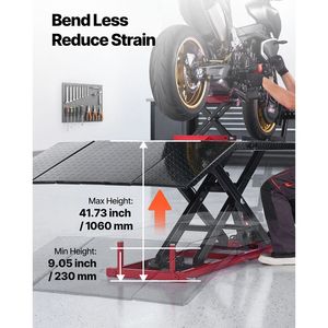 Bomba hidráulica eléctrica con capacidad de 1500 Lbs, elevador de tijera, calzo para ruedas, altura de elevación de 9.05 a 41.73 pulgadas, mesa elevadora para motocicletas de 78 pulgadas - Product Image 4