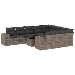 Conjunto de Sofá de Jardín de Ratán PE Gris con Acero con Recubrimiento en Polvo y Vidrio Templado, Muebles de Exterior Premium - Product Image 2