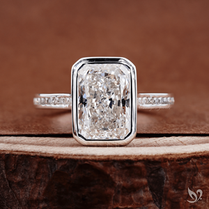<b>Statement</b> engagement <b>ring</b> 3.00ct radiant cut lab grown diamond bold bezel set luxury wedding <b>ring</b> in 10k white gold - Product Image 1