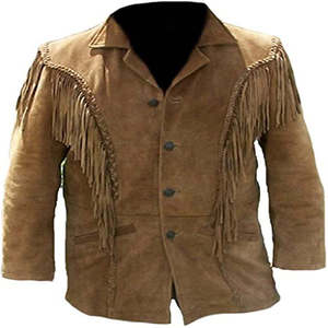 Custom Men's Cowboy Style <b>Suede</b> Leather <b>Jacket</b> with Fringes OEM/ODM Bone Work Front Logo <b>Jacket</b> Zipper Closure - Product Image 1