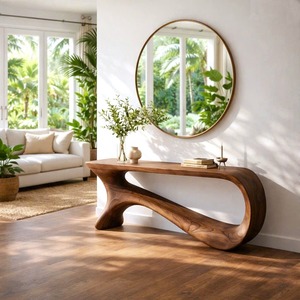 Table console artisanale moderne de luxe en bois massif, écologique, durable, de haute qualité, pour salon, chambre, hall d'hôtel - Product Image 3