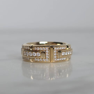 14K Yellow Gold Geometric Moissanite <b>Ring</b> VVS1 D Color Luxury Designer Band <b>Ring</b> for <b>Men</b> and Women - Product Image 2